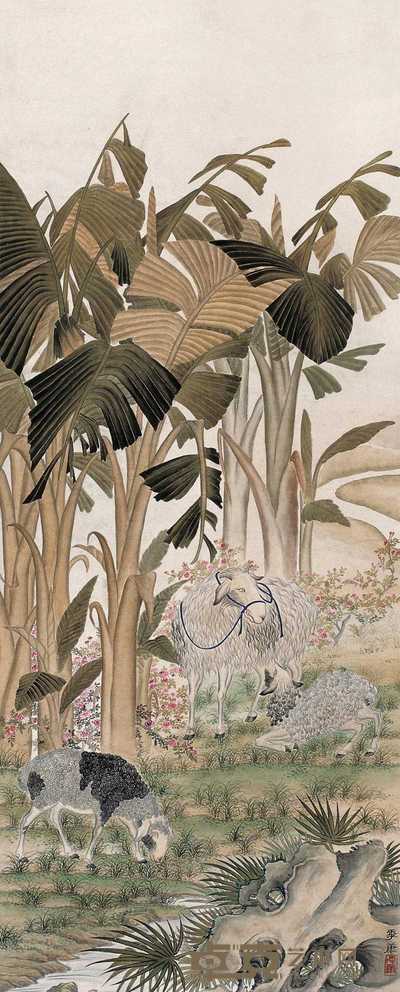 季康 三羊启泰图 轴 131×53cm